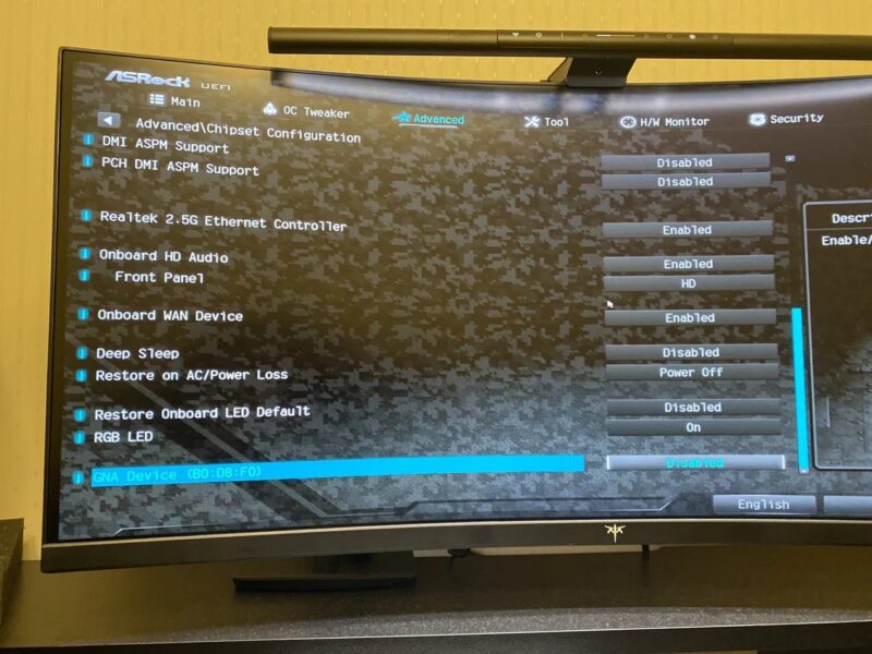 ASRock B760のChipset ConfigurationでRestore on AC/Power Lossを表示した画面