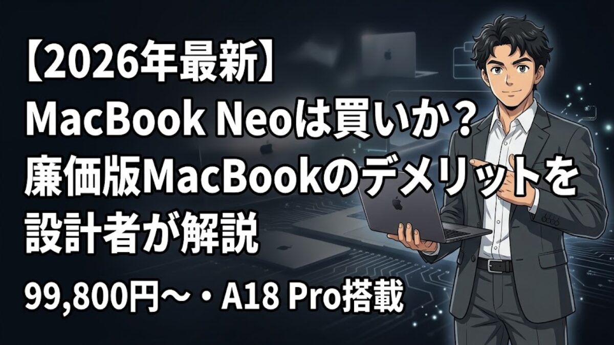 MacBook Neoは買いか?99,800円の”廉価版MacBook”を設計者が徹底解説【2026年】のアイキャッチ画像