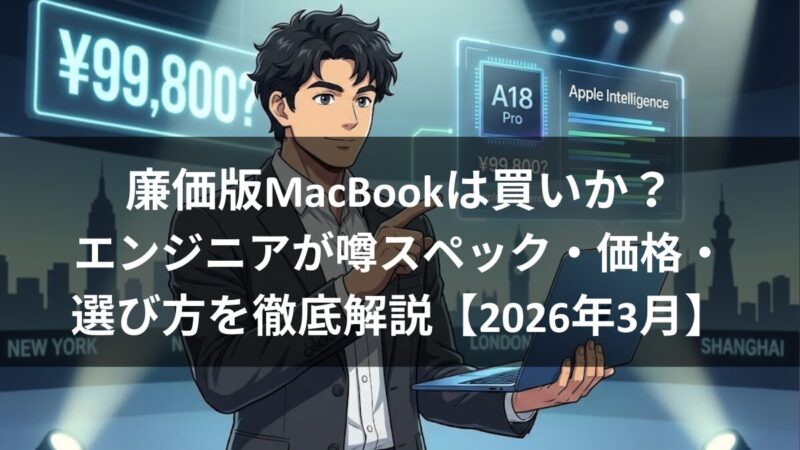 廉価版MacBookは買いか？エンジニアが噂スペック・価格・選び方を徹底解説【2026年3月】のアイキャッチ画像