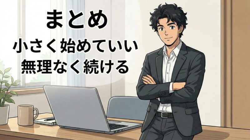 デスクの前で腕組みする筆者