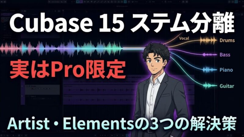 Cubase 15のステム分離は実はPro限定 - Artist・Elementsユーザー向け3つの解決策(ACE Studio・SpectraLayers Go・Cubase内蔵)を実機比較する記事のアイキャッチ