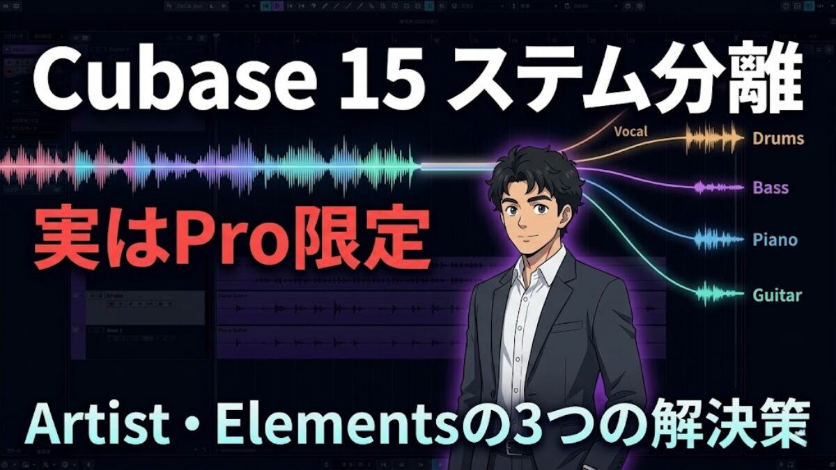 Cubase 15のステム分離は実はPro限定 - Artist・Elementsユーザー向け3つの解決策(ACE Studio・SpectraLayers Go・Cubase内蔵)を実機比較する記事のアイキャッチ