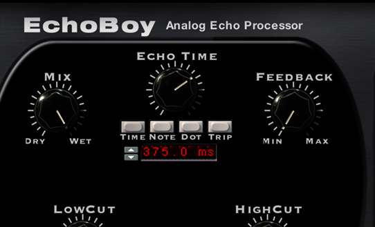EchoBoyのEcho Time表示。375.0 msと数値で表示されている