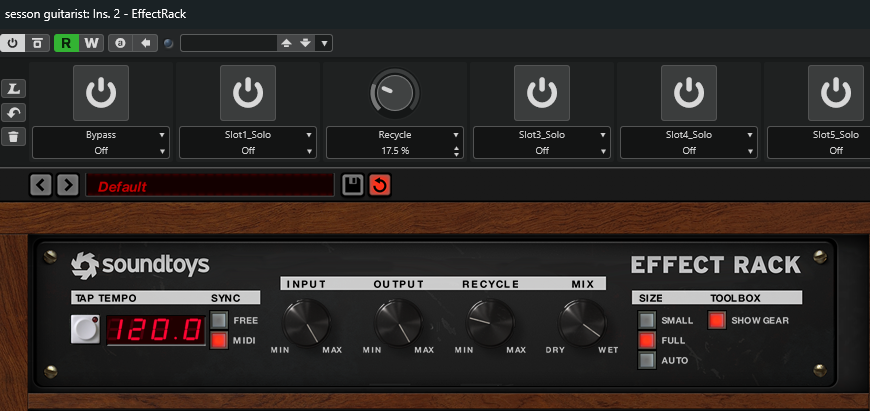 Effect RackのRecycleを17.5%に設定した状態