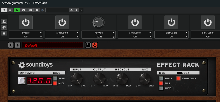 Effect RackのRecycleを18.2%に設定した状態。ハウリングが発生する値