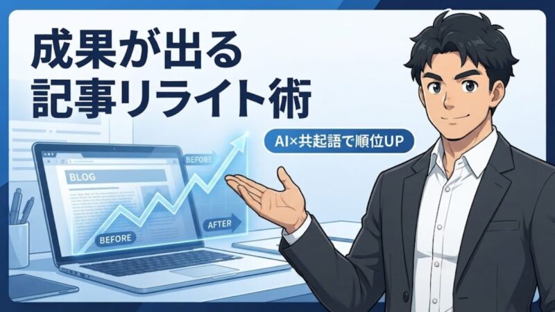 成果が出るWEBページのリライト術｜上位構成の真似方と共起語で記事を伸ばす方法のアイキャッチ画像