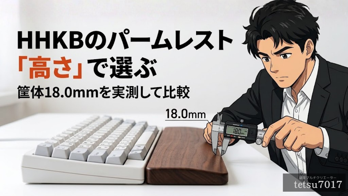 HHKBのパームレストを高さで選ぶ。筐体18.0mmを実測して比較する記事のアイキャッチ