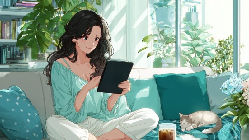 kindleを持つ女性