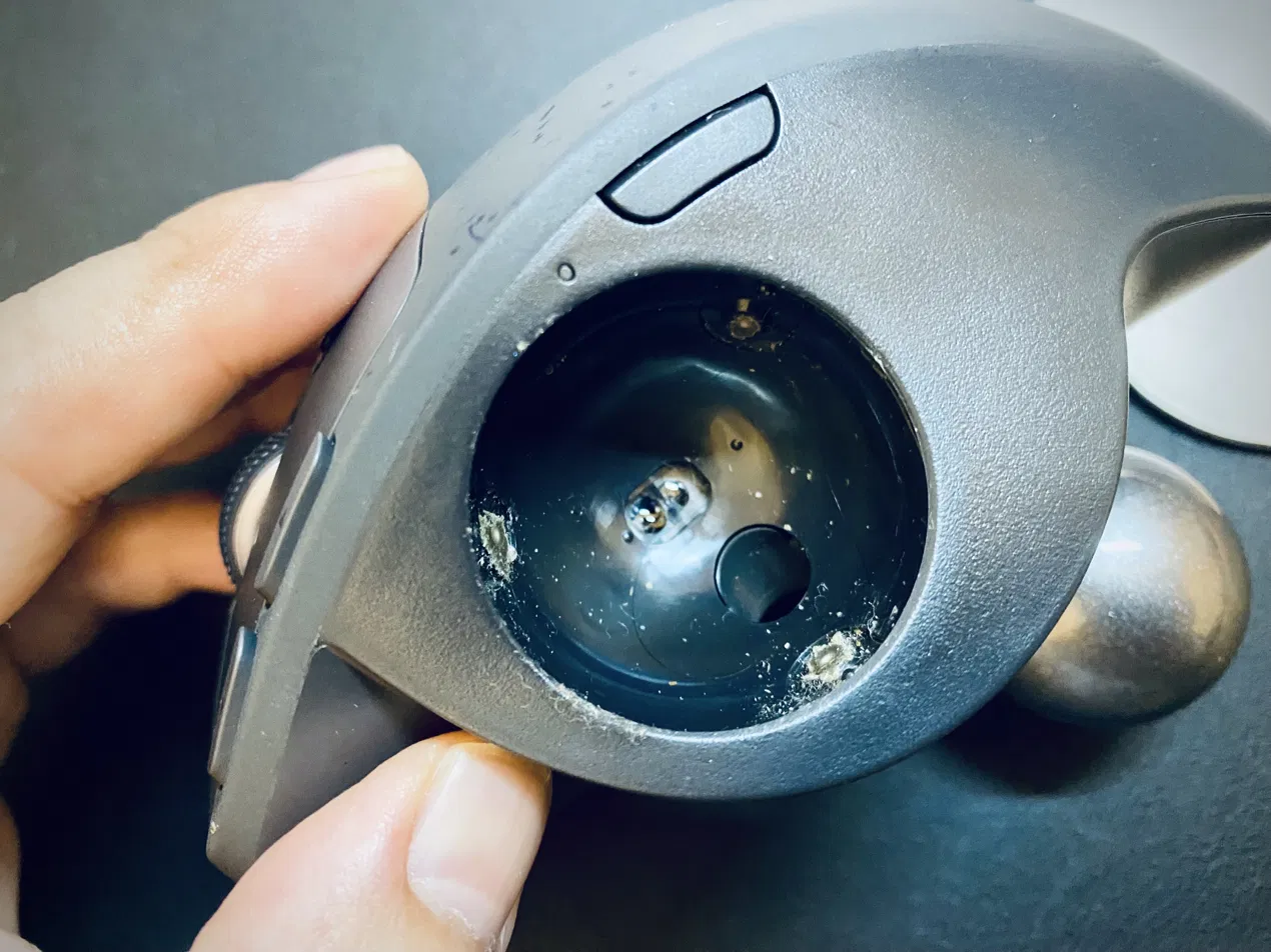 MX ERGO Sのソケット内部、2回目清掃前。前回清掃から1ヶ月ちょっとで再びホコリが堆積した状態