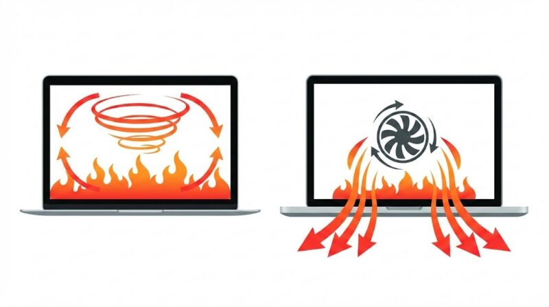 fanの有無で熱がこもるこもらないのイメージした図