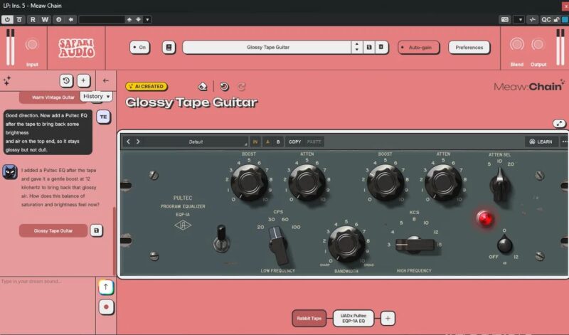 Rabbit TapeとUADx Pultec EQP-1A EQの2段構成チェーン