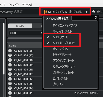 MediaBayフィルター