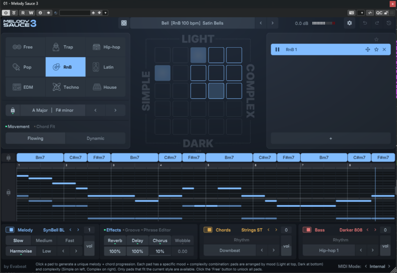 Melody Sauce 3のメイン画面でメロディ候補を生成する様子