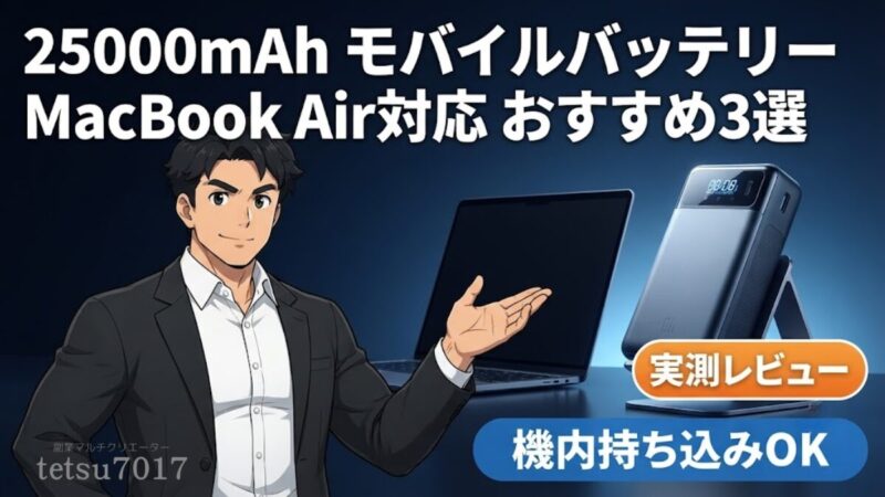 25000mAhモバイルバッテリー MacBook Air対応おすすめ3選｜何回充電できるか機構設計者が実測レビューのアイキャッチ画像
