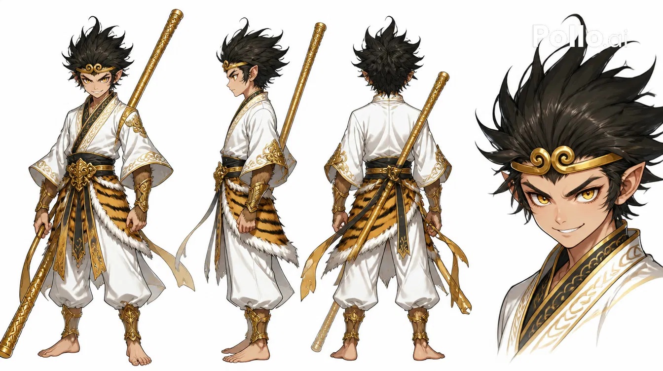 Pollo AIが生成したキャラクター参照シート(正面・側面・背面・顔アップ)