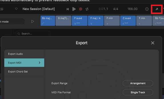 EXPORTウインドウを開く