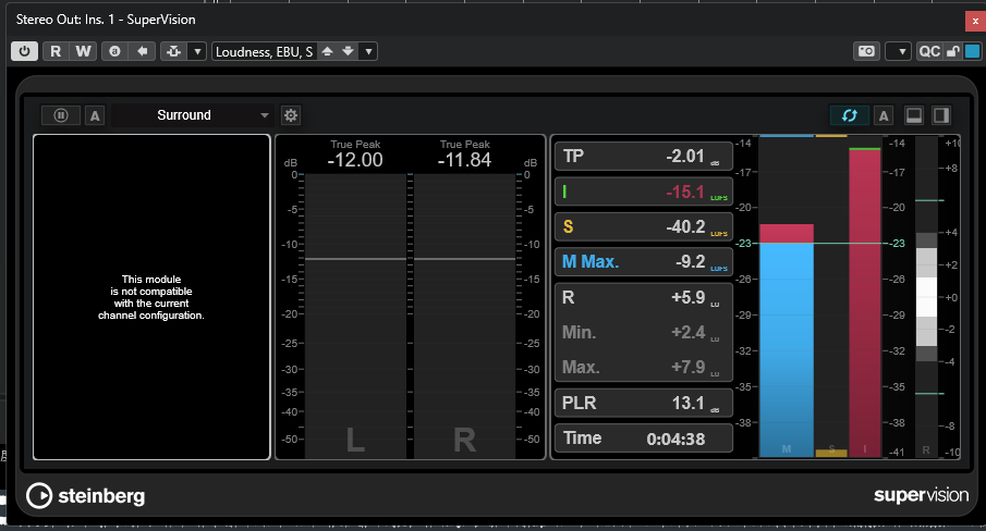 SuperVisionで左端のモジュールが選択され、Loudnessの値が前の測定から続いている