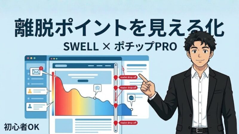 SWELLとポチップPROで読者の離脱ポイントを見える化するイメージ