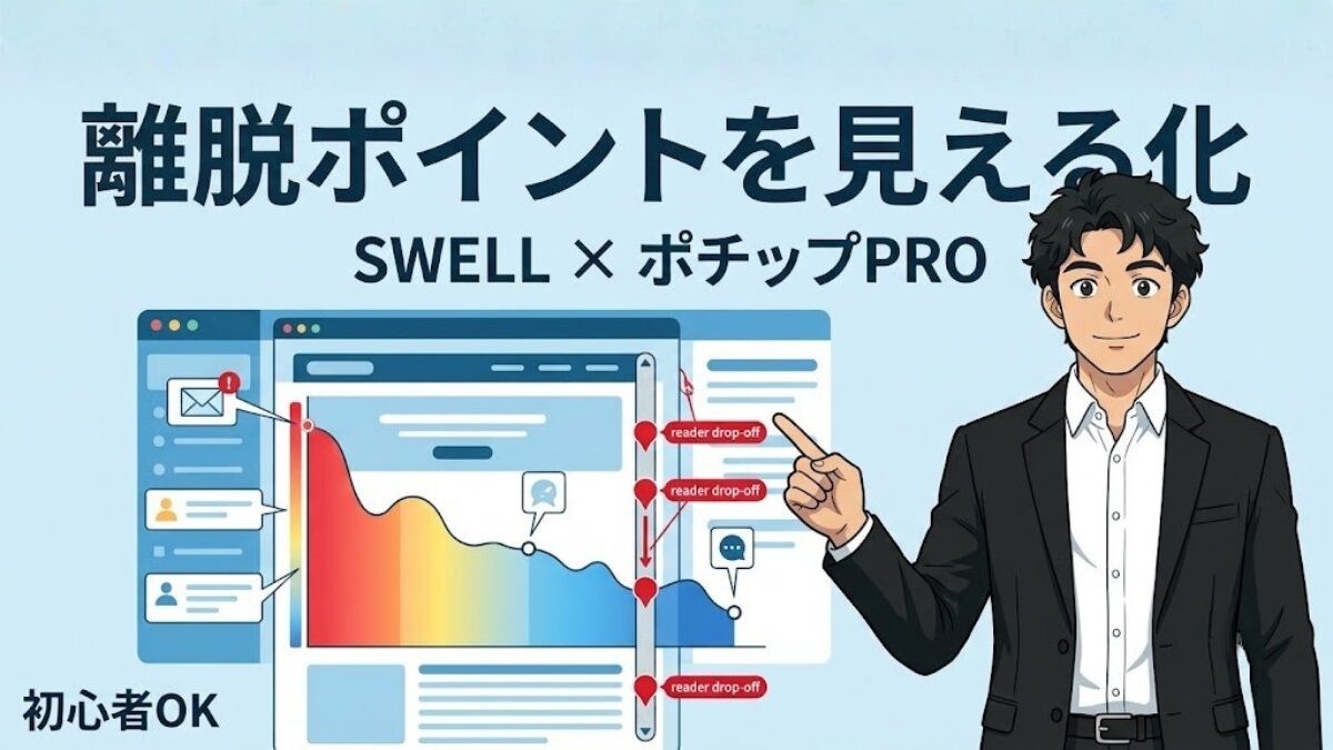 SWELLとポチップPROで読者の離脱ポイントを見える化するイメージ