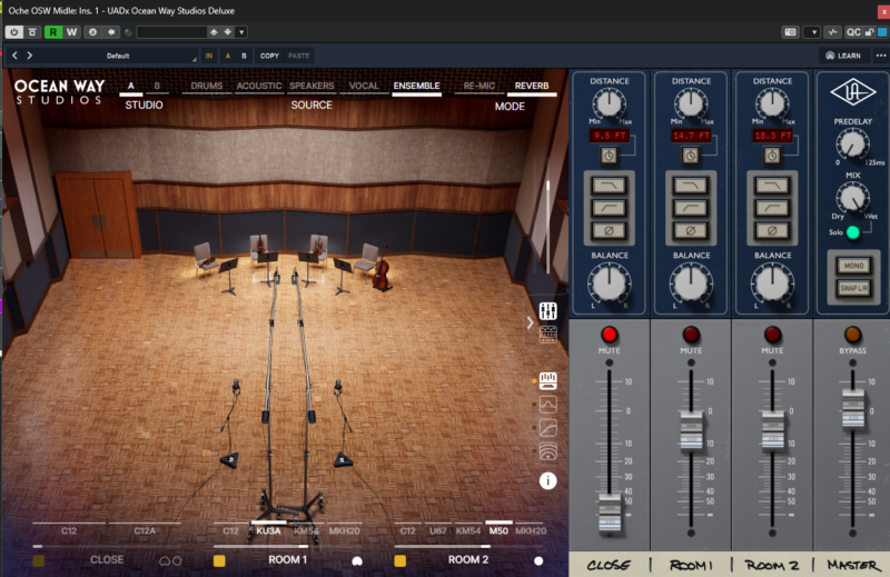 UAD Ocean Way Studios Deluxe の Studio A・ENSEMBLE・REVERB 設定画面|Blue Lagoon の管弦用エフェクトチャンネル