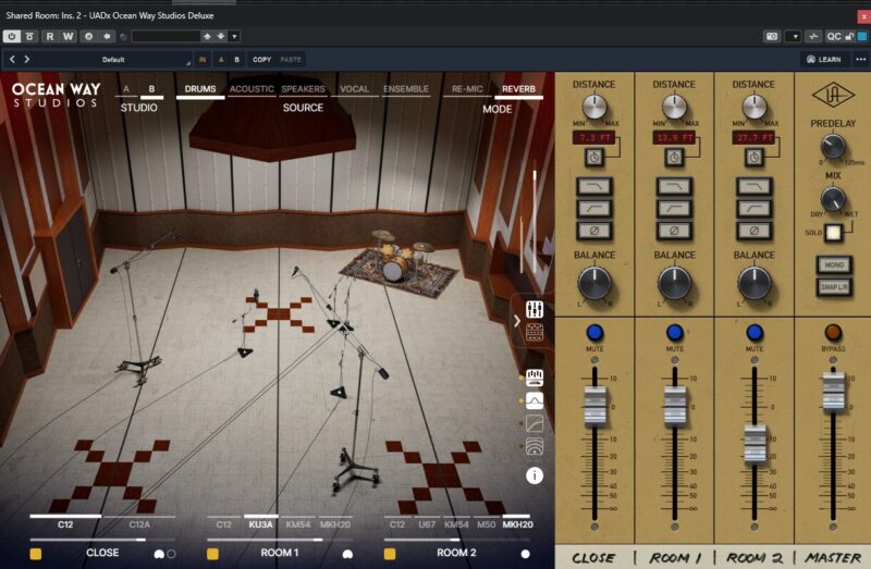UAD Ocean Way Studios DeluxeのDrumsソース・Studio B設定画面|Bronze Hammer制作時の実際の設定