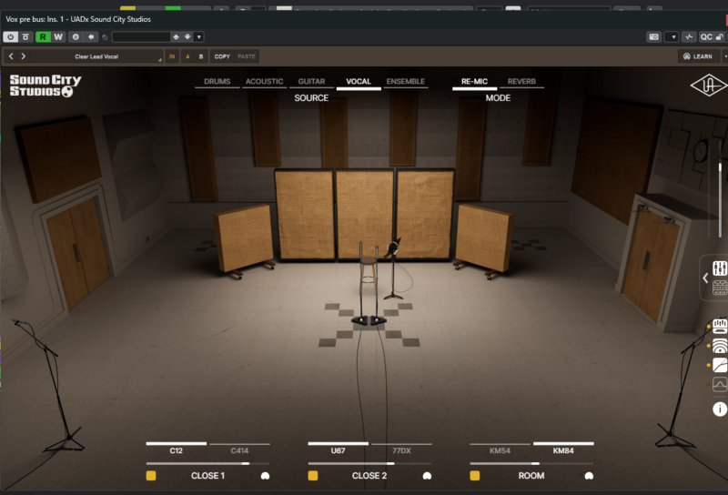 UAD Sound City Studios の VOCAL・RE-MIC 設定画面|Blue Lagoon のボーカル(Vox pre bus)