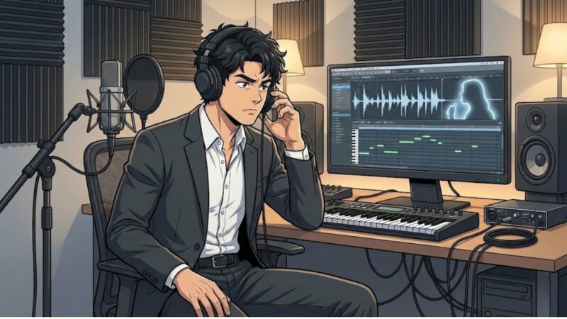 ヘッドホンをかぶりながら渋い表情のtetsu7017