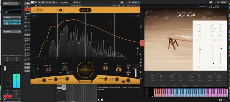 Cubase上でEAST ASIAの箏にWaves Curves Equatorを挿した実制作画面