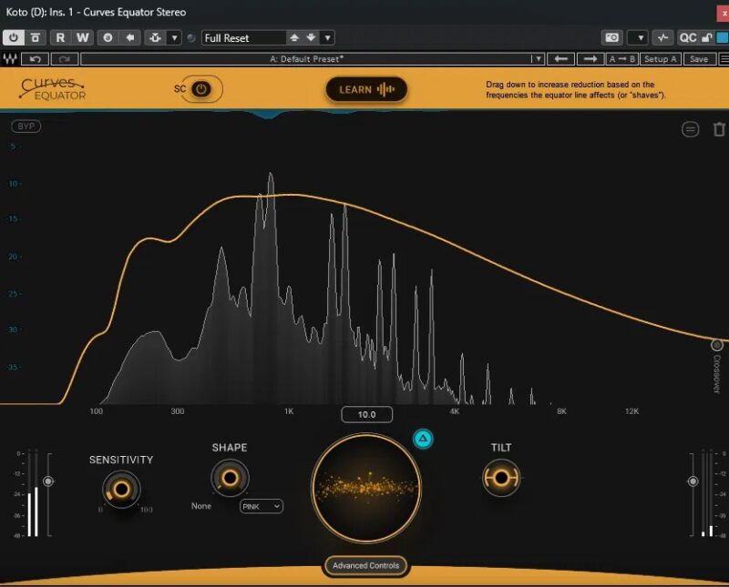 Waves Curves Equatorで箏の高域を処理した状態のカーブ