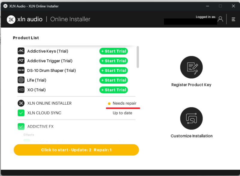 XLN Online installerの画面